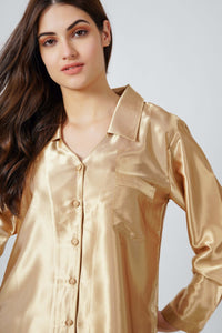 Eden-G Satin Pyjama Suit in elegant golden color for stylish comfort.
