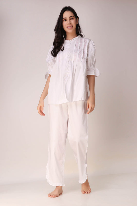 Trudy Pyjama Suit in white, stylish and comfortable women's sleepwear.
