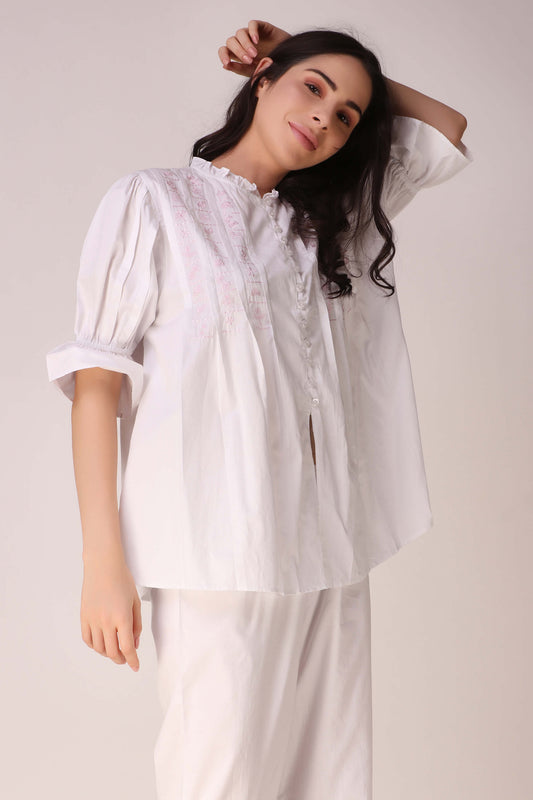 Stylish white Trudy pyjama suit for comfortable lounging.