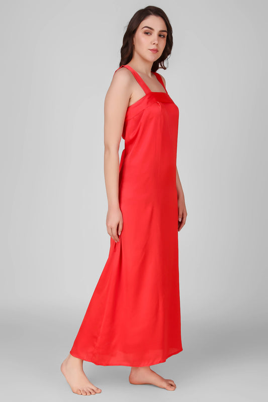 Elegant red satin nightdress for a comfortable sleepwear experience.