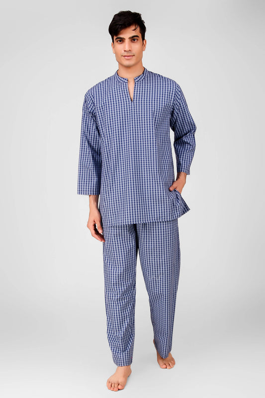 VFB Men's Pyjama Suit in stylish blue checkered design.