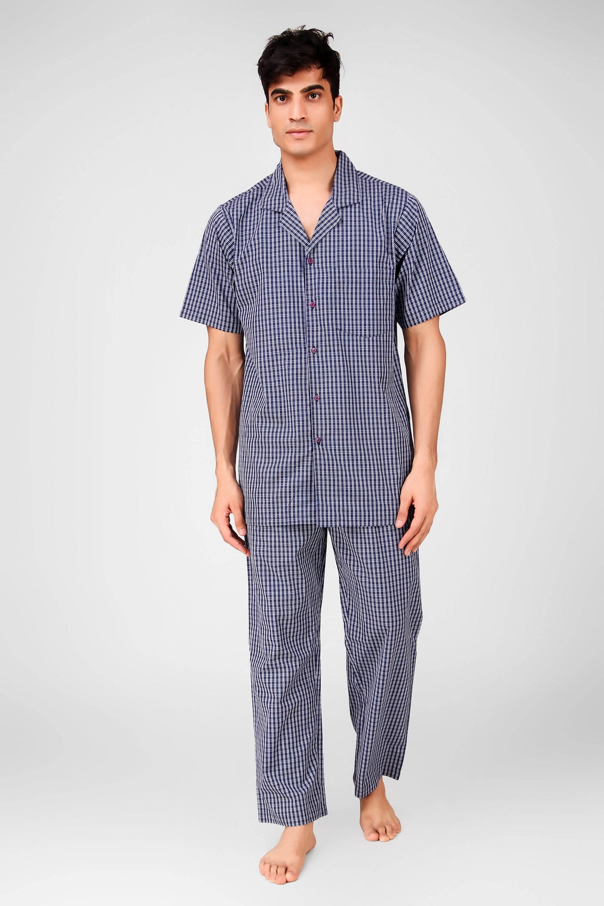 VB Men's Pyjama Suit in stylish checkered pattern, comfortable fit.