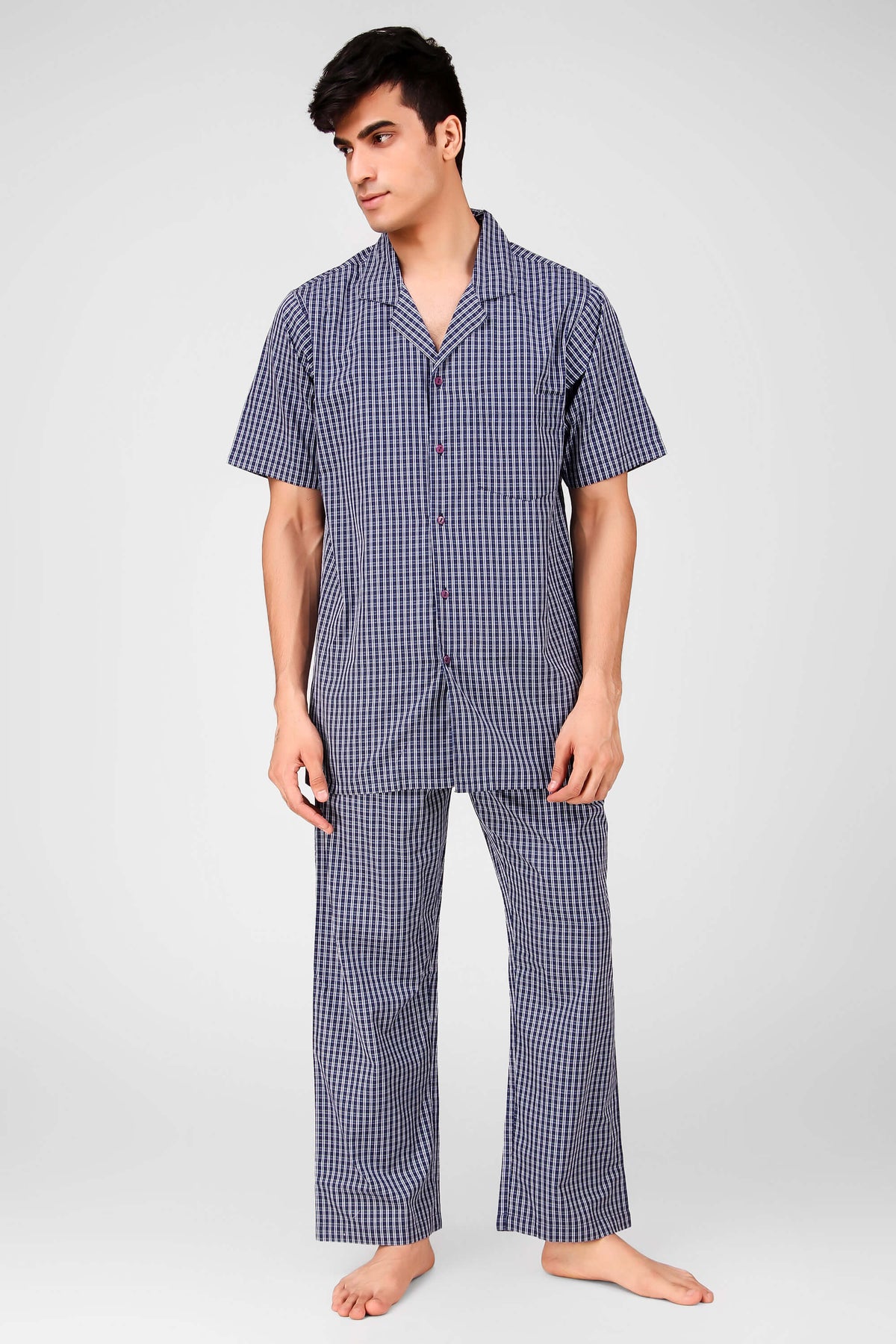 VB Men's Pyjama Suit in stylish checked pattern, perfect for comfort.