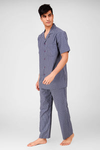 VB Men's Pyjama Suit in stylish checkered design for comfort.