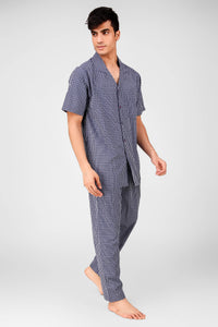 VB Men's Pyjama Suit with checkered pattern, stylish and comfortable.
