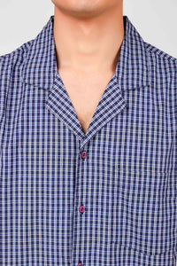 VB Men's Pyjama Suit with checkered pattern and button details.