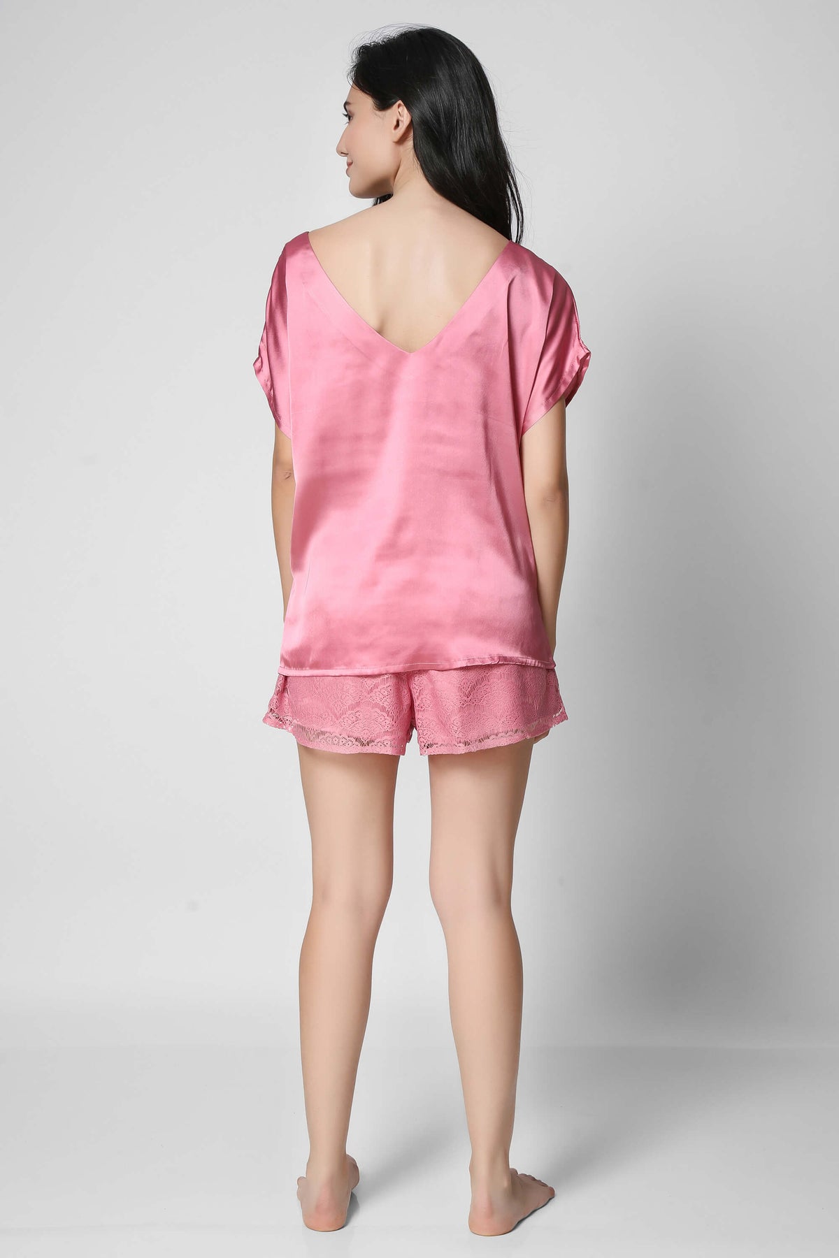 Roxxy pink net shorts and top set, elegant women's sleepwear.
