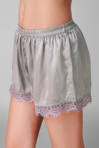 Silk gray shorts with lace trim from Grace, Cami & Shorts.
