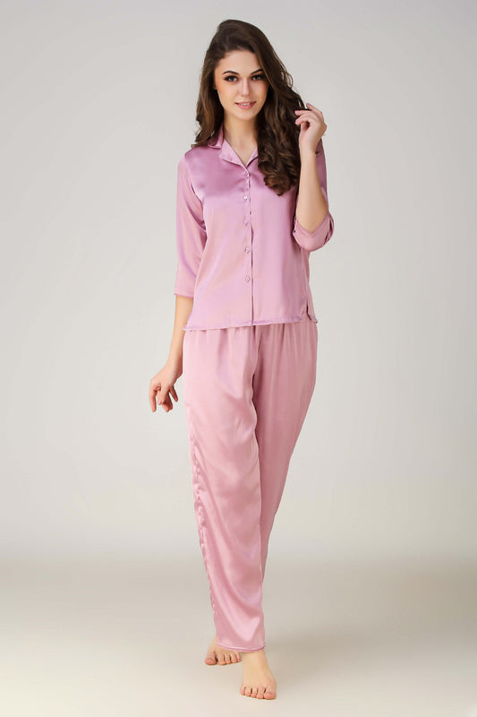 Elegant pink Dani pyjama suit for comfortable sleepwear and relaxation.