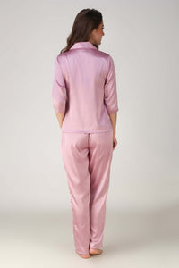 Dani Pyjama Suit, elegant pink satin loungewear for women.