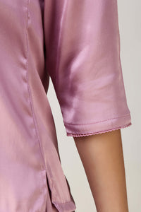 Elegant pink satin sleeve of Dani Pyjama Suit.