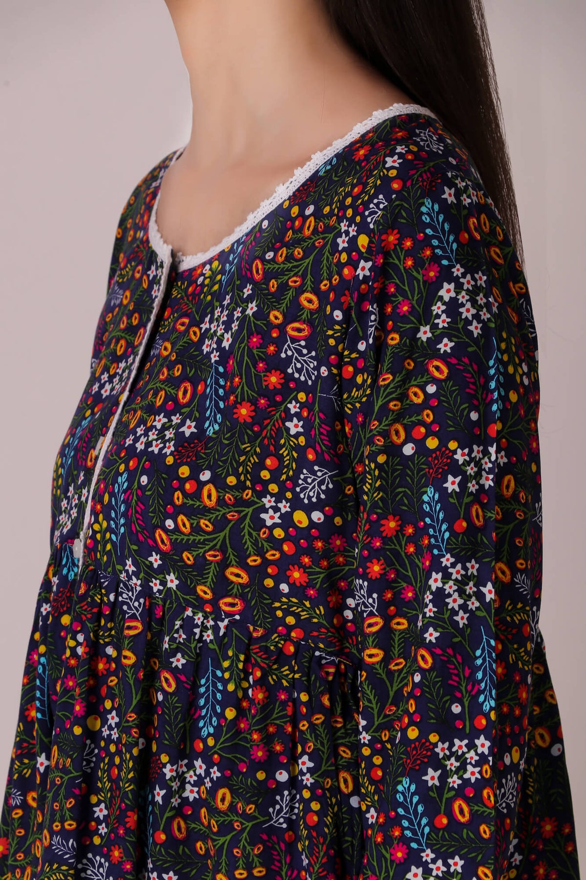 Colorful floral Reva pyjama suit for comfortable lounging and sleep.