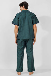 Aldo men's pyjama suit in green with stylish design, back view.