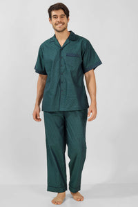 Aldo men's pyjama suit in green geometric pattern, stylish and comfortable.