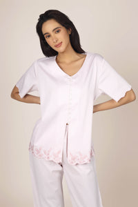 Cory Pyjama Suit featuring a stylish embroidered design.