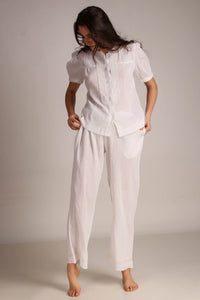 Cecilia Pyjama Suit: Elegant white women’s loungewear set.