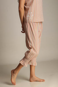 Haylee Pyjama Suit in pastel checkered pattern for comfortable loungewear.