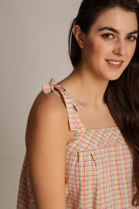 Haylee Pyjama Suit with colorful checked design and tie straps.