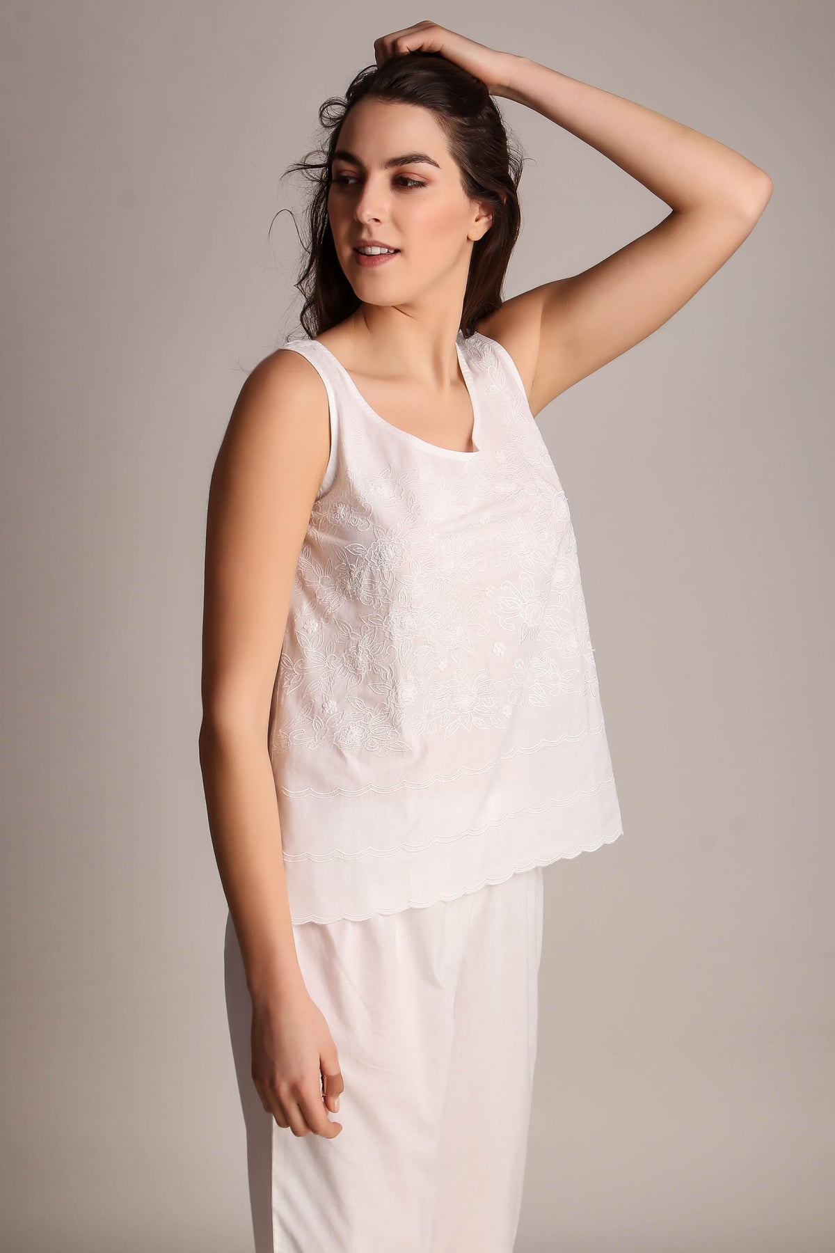 Elegant embroidered pyjama suit for comfortable and stylish nighttime wear.