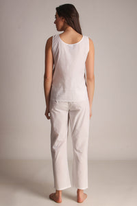 Back view of Vanessa Embroidered Pyjama Suit in white.