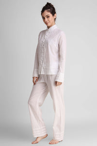 Clarisse Pyjama Suit: Elegant white sleepwear set for comfort and style.