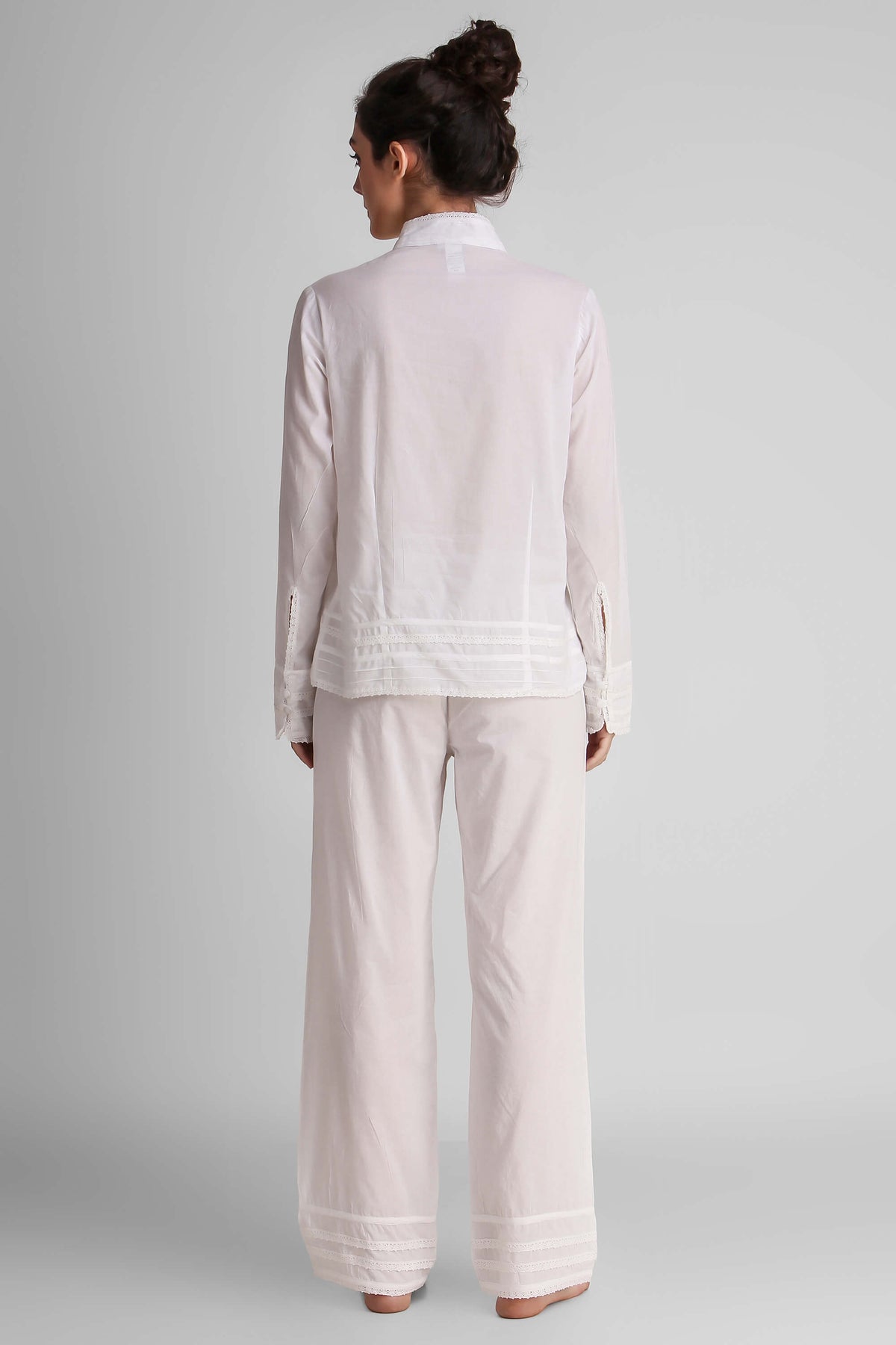 Back view of Clarisse Pyjama Suit in soft white fabric.