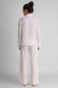 Back view of Clarisse Pyjama Suit in soft white fabric.