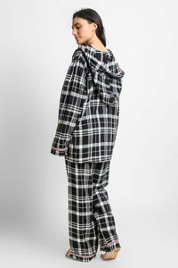 Black and white plaid Griffin hoodie pyjama suit for cozy comfort.