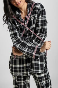 Griffin hoodie pyjama suit in stylish black and white plaid.