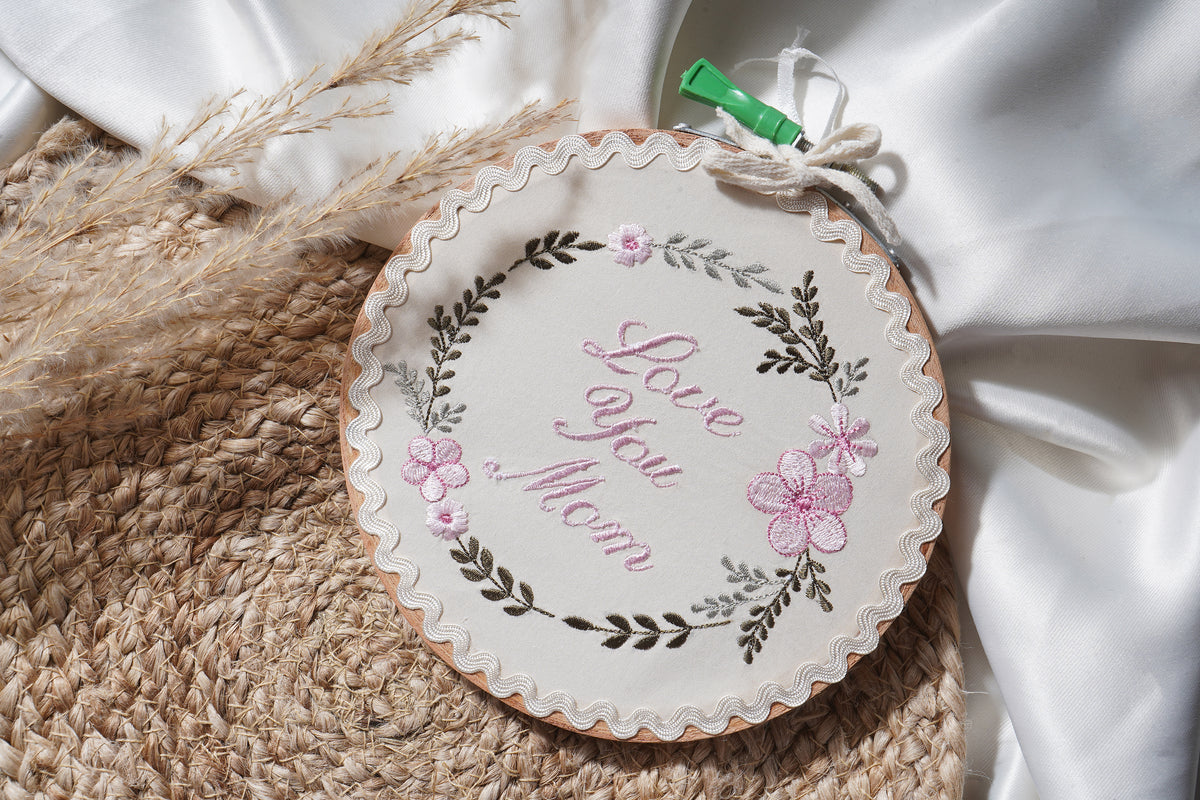 Mom Embroidered Frame Love you Mom, Embroidery Frame – After Dark