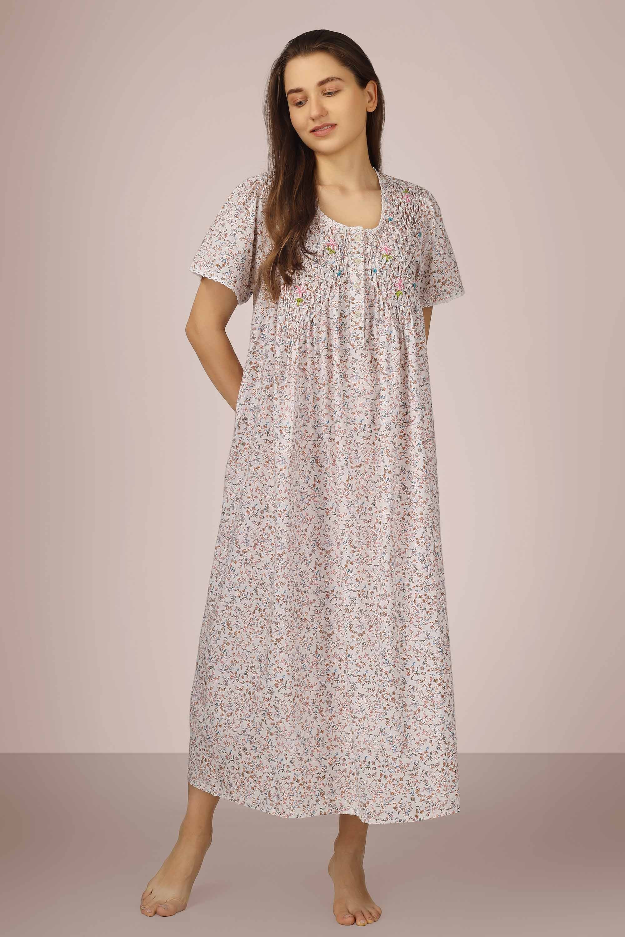 Shop Pleated puff sleeve cotton check dress | eShakti