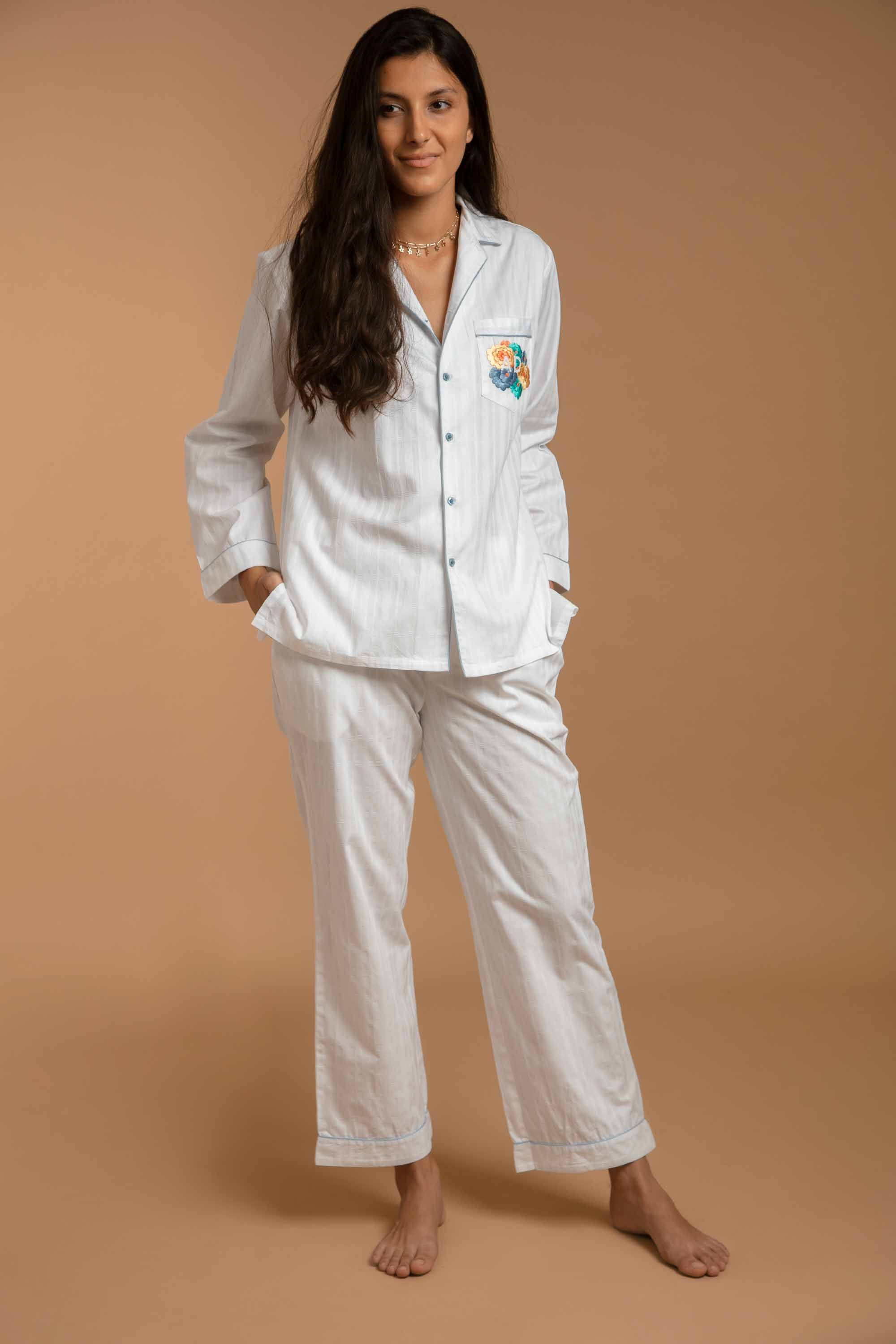 White cotton best sale pyjamas for ladies