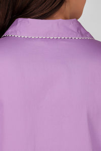 Elegant lilac Judith Pyjama Suit with scalloped collar detail.