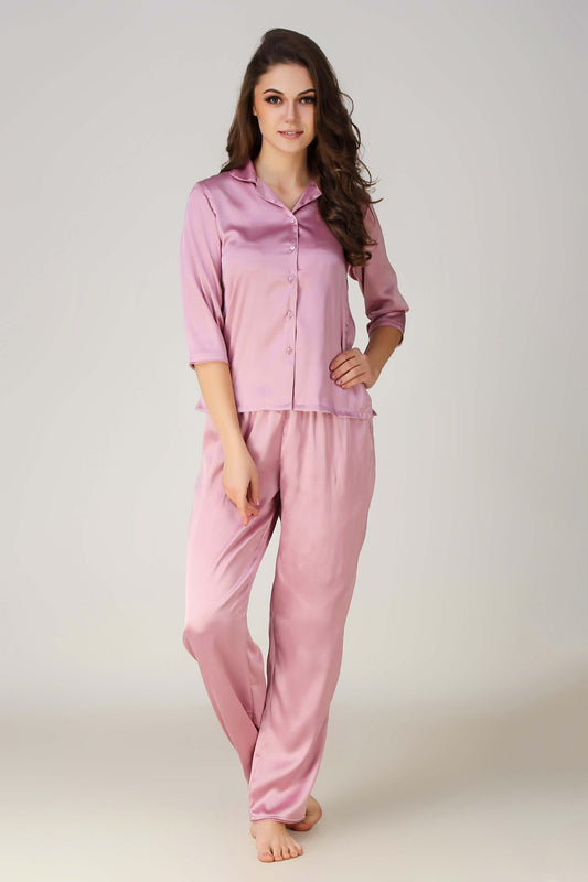 Elegant pink Dani Pyjama Suit for comfortable lounging and sleepwear.
