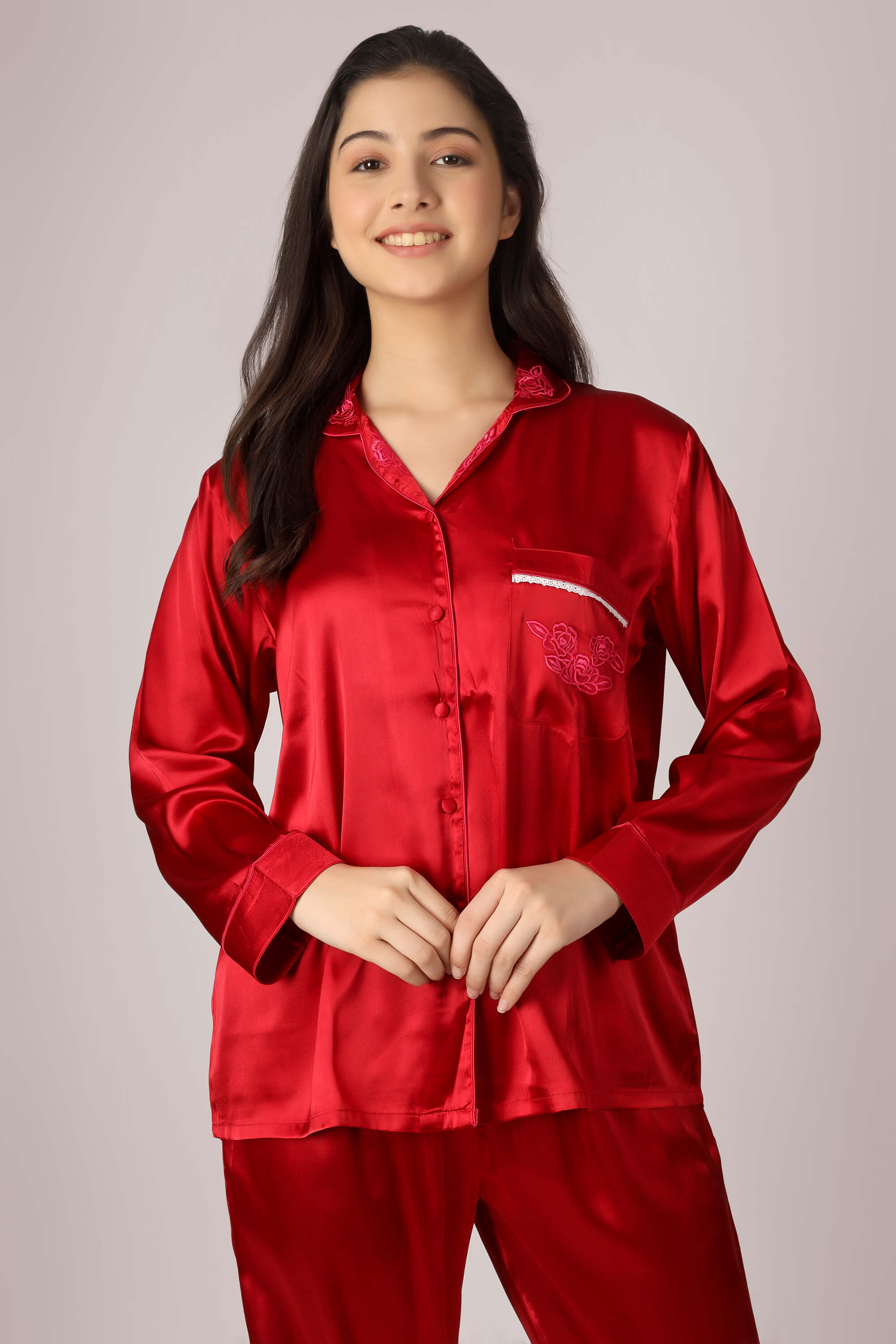 Red silk online pyjamas