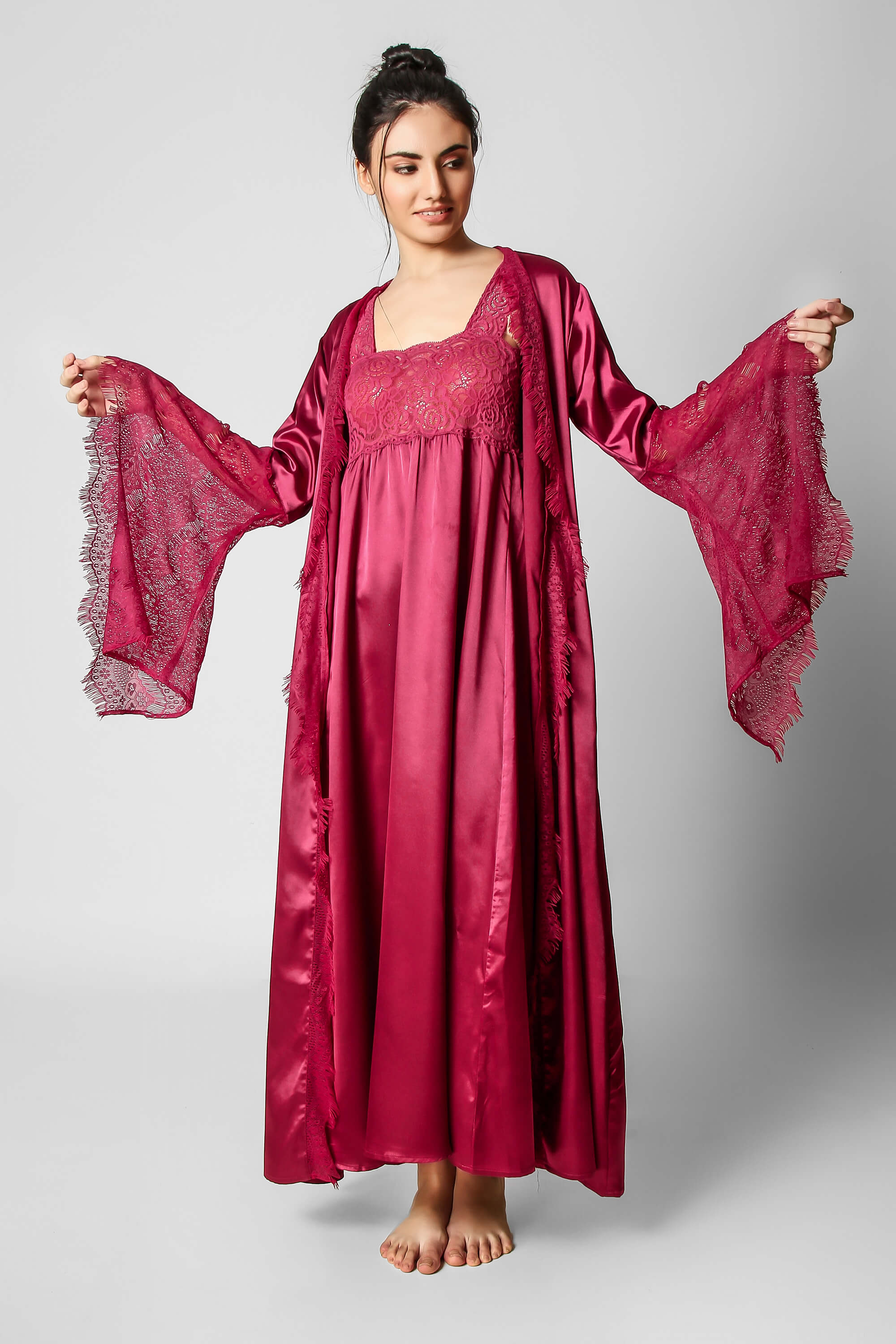 Long Black Silk Robe Womens Satin Bathrobe Kimono India  Ubuy