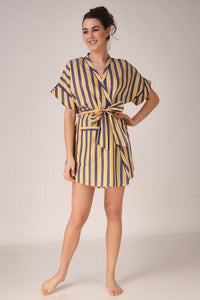 Stylish striped Vivian robe with a belted waist for comfort.