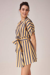 Striking striped Vivian robe with belt, perfect for stylish relaxation.