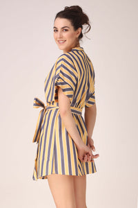 Stylish striped Vivian robe with belt, perfect for relaxation.