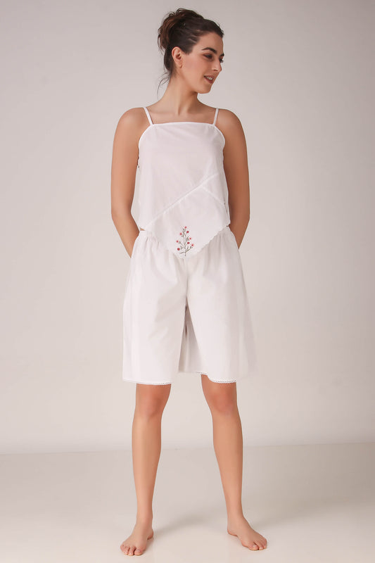 Esse Shorts & Cami set featuring stylish white cami and shorts.