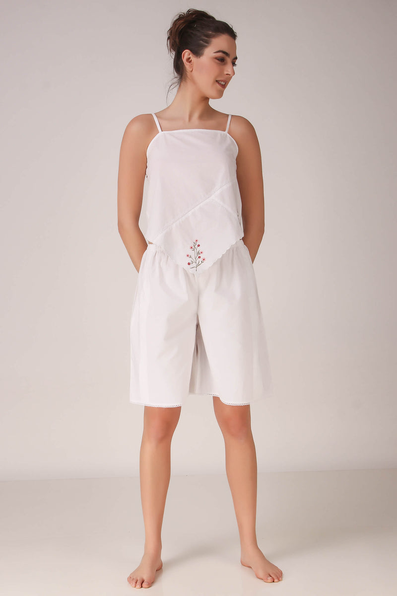 Esse Shorts & Cami set featuring stylish white cami and shorts.