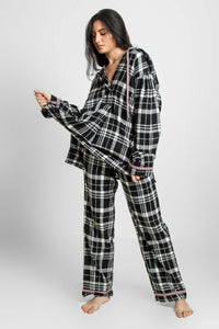 Griffin Hoodie Pyjama Suit in black and white plaid pattern.