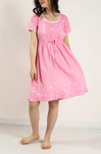 Sally nightdress in pink with floral embroidery design.