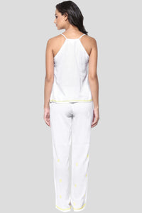 Misha Pyjama Suit back view, stylish white sleepwear for women.